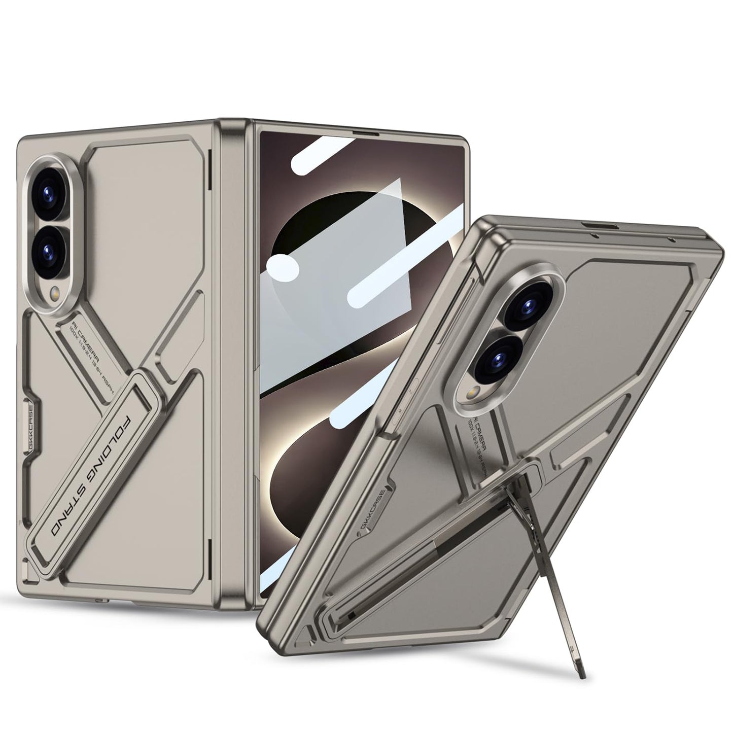 Samsung Z Fold8 GKk Hard PC Integrated Kickstand Case Inbuilt Tempered Glass with Hinge Protection - Titanium