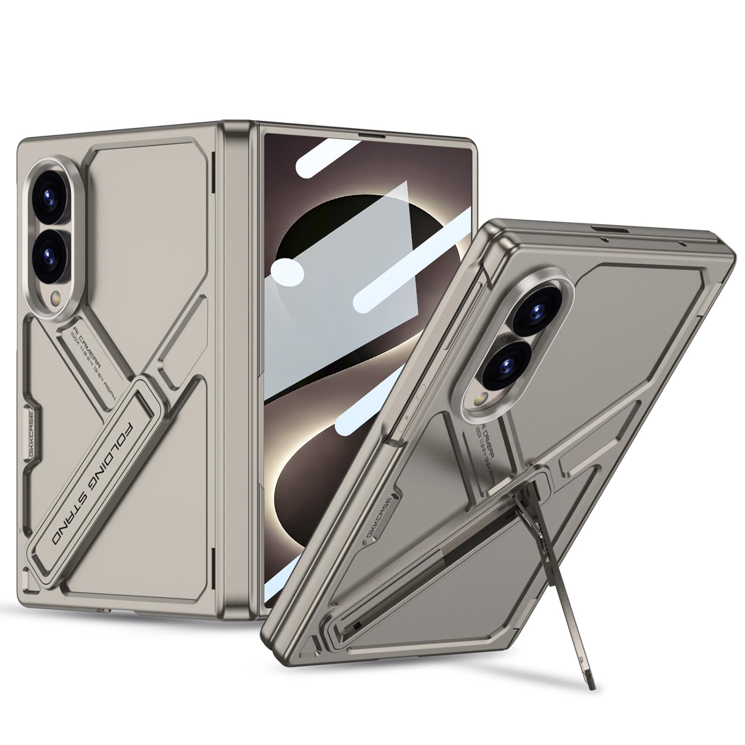 Samsung Z Fold8 GKk Hard PC Integrated Kickstand Case Inbuilt Tempered Glass with Hinge Protection - Titanium