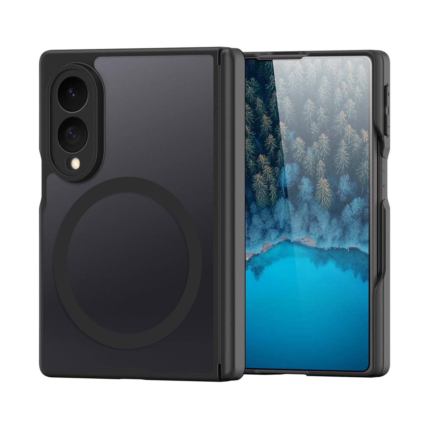 Samsung Z Fold8 Skin Feel Smoke, Dual Central Axis Magsafe Case with Hinge Protection - Black