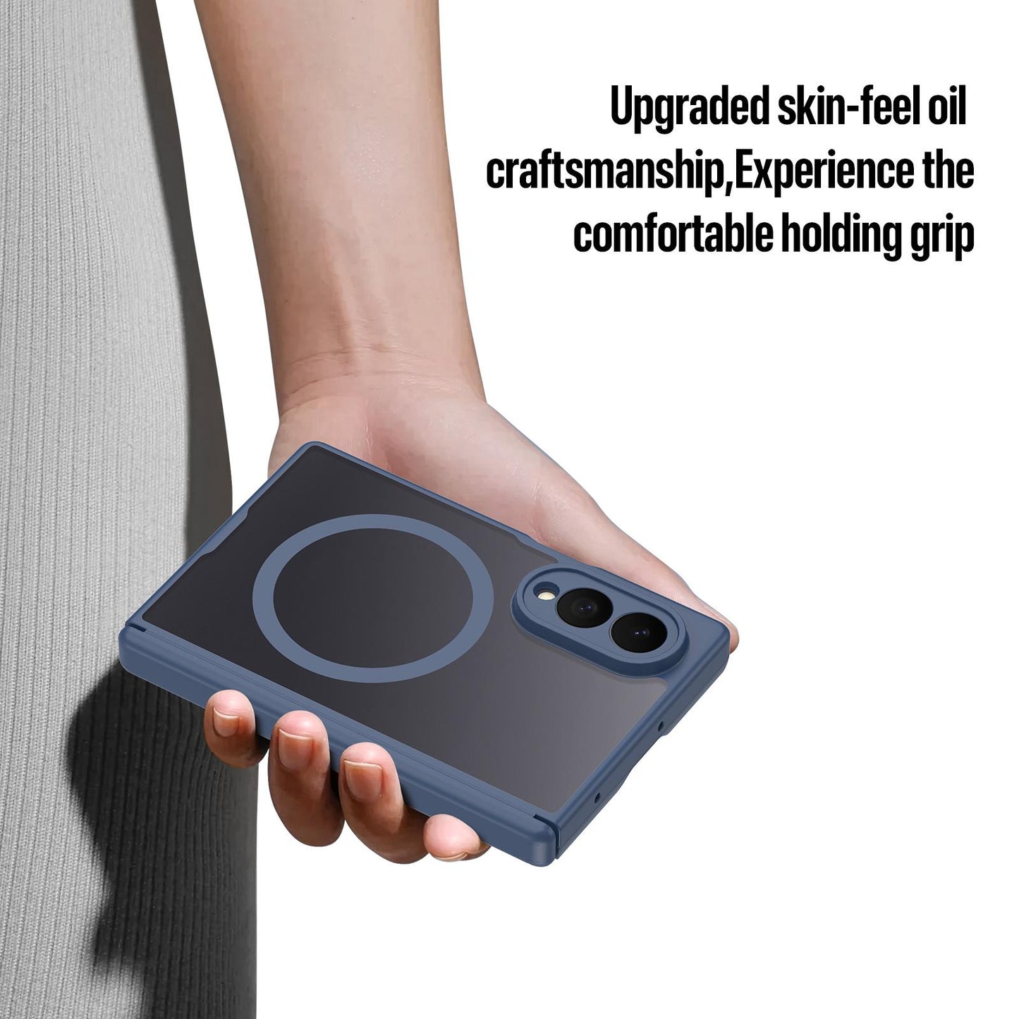 Samsung Z Fold8 Skin Feel Smoke, Dual Central Axis Magsafe Case with Hinge Protection - Blue