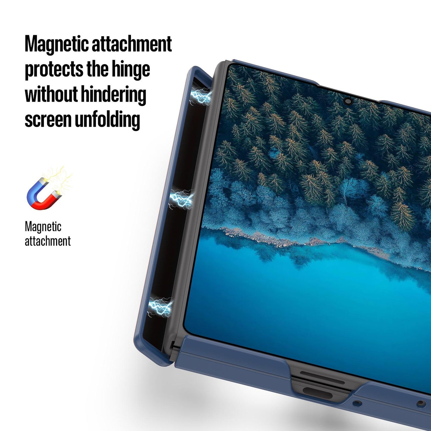 Samsung Z Fold8 Skin Feel Smoke, Dual Central Axis Magsafe Case with Hinge Protection - Blue
