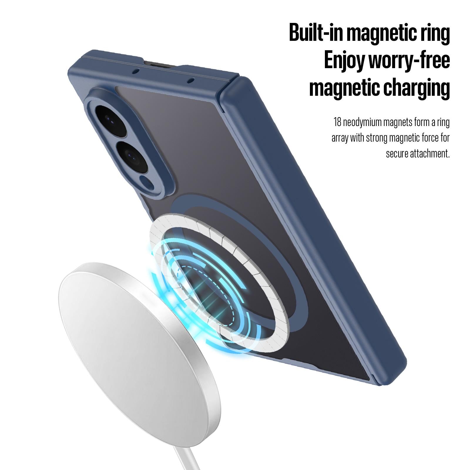 Samsung Z Fold8 Skin Feel Smoke, Dual Central Axis Magsafe Case with Hinge Protection - Blue