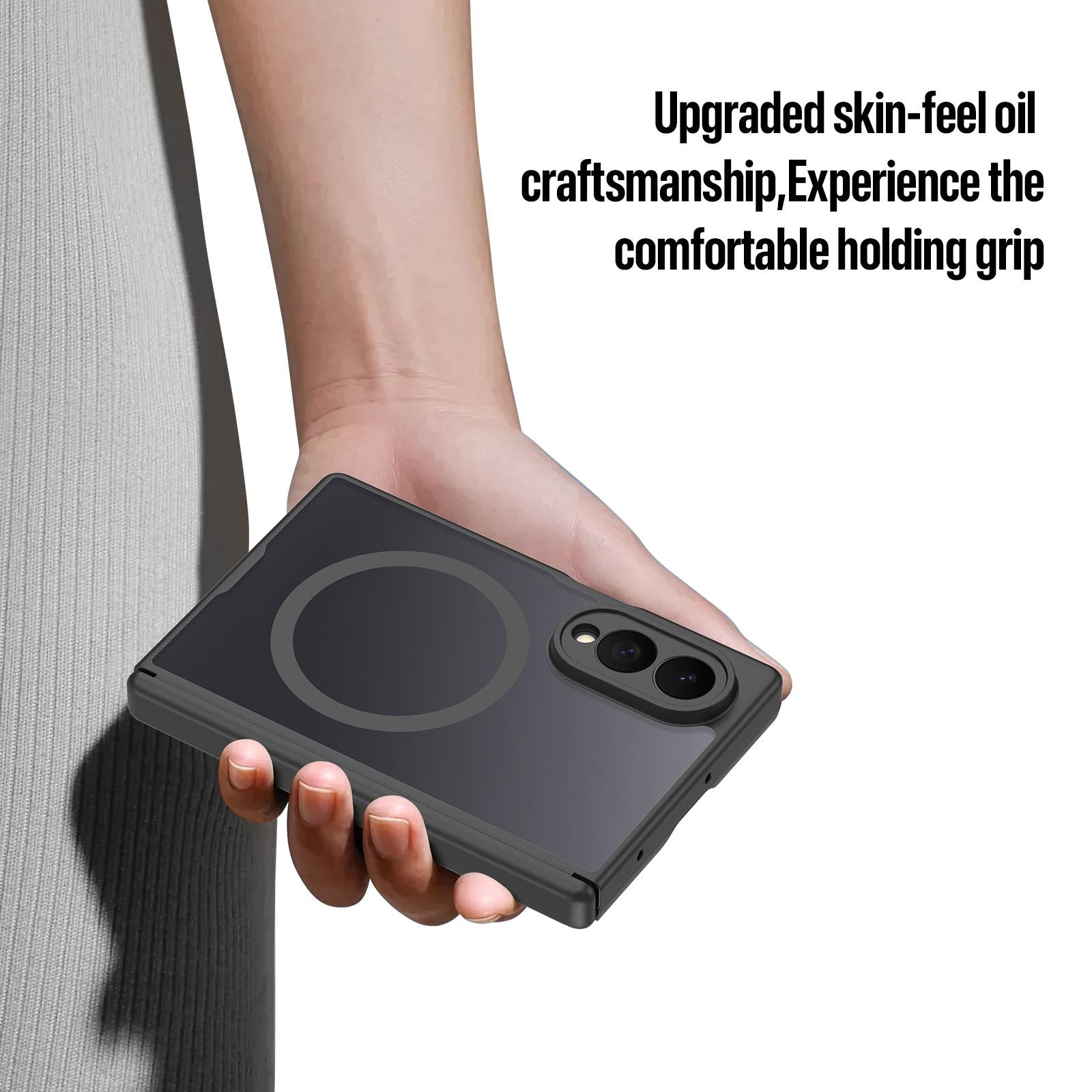 Samsung Z Fold8 Skin Feel Smoke, Dual Central Axis Magsafe Case with Hinge Protection - Black