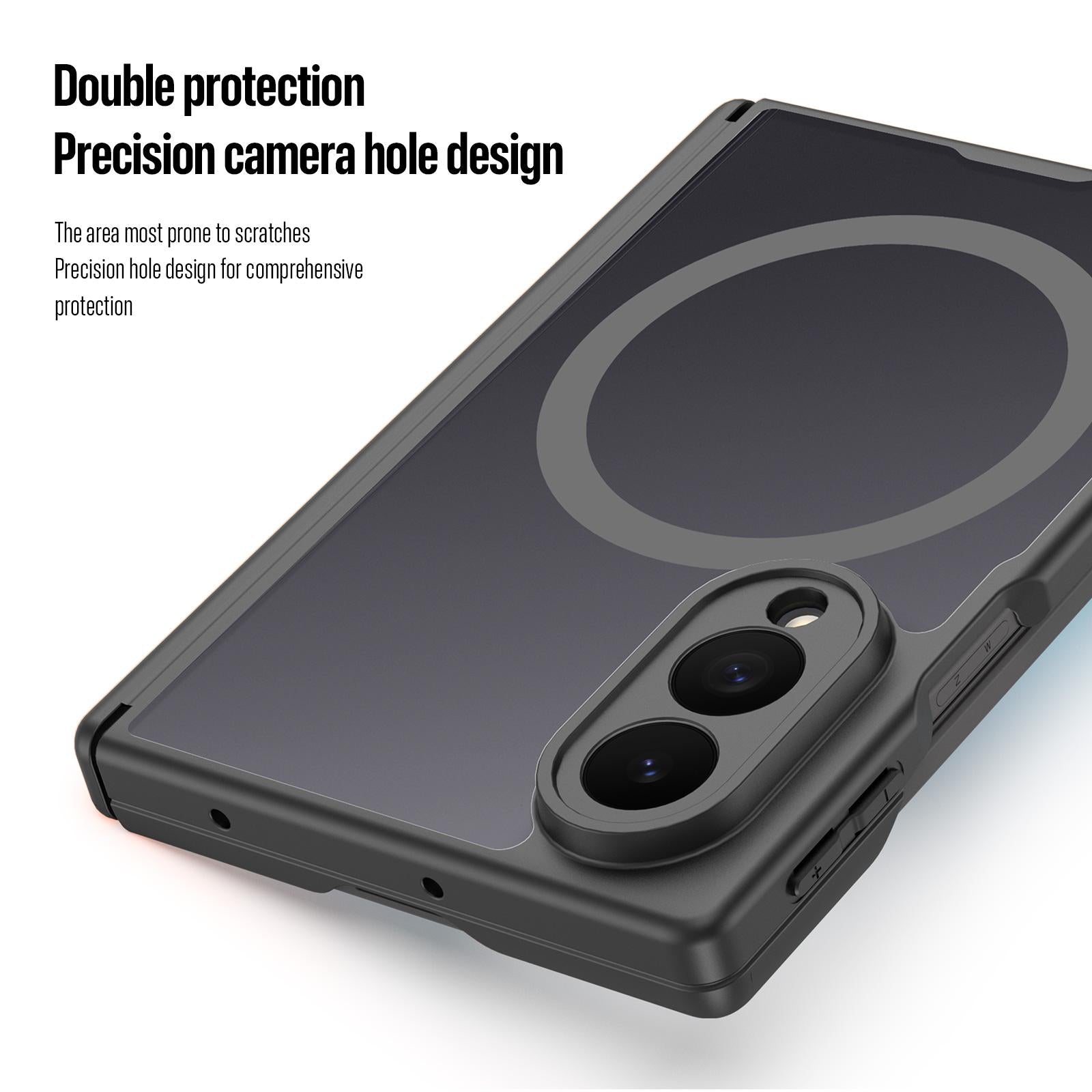 Samsung Z Fold8 Skin Feel Smoke, Dual Central Axis Magsafe Case with Hinge Protection - Black