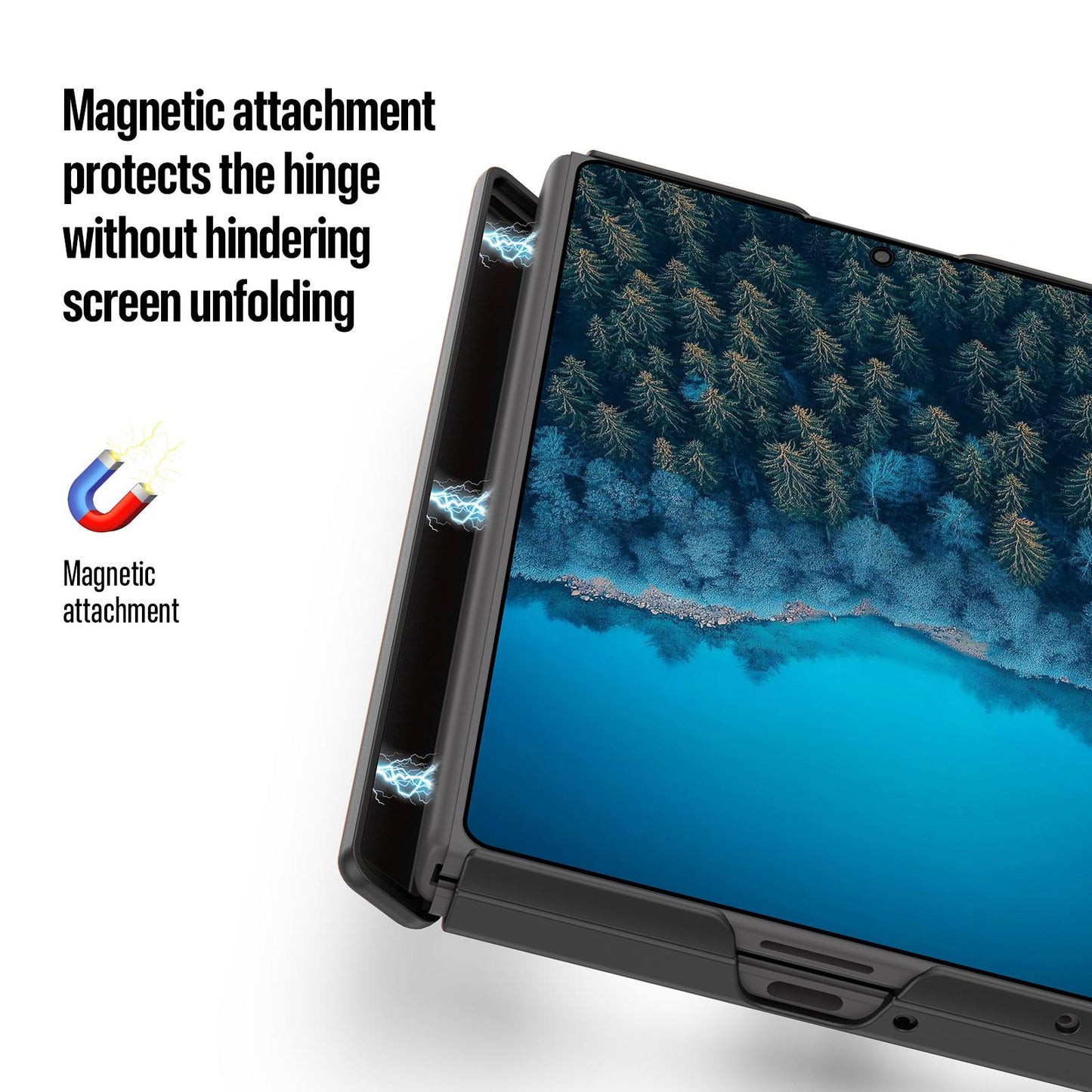 Samsung Z Fold8 Skin Feel Smoke, Dual Central Axis Magsafe Case with Hinge Protection - Black