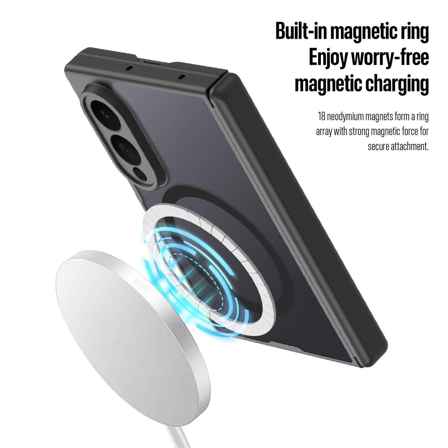 Samsung Z Fold8 Skin Feel Smoke, Dual Central Axis Magsafe Case with Hinge Protection - Black