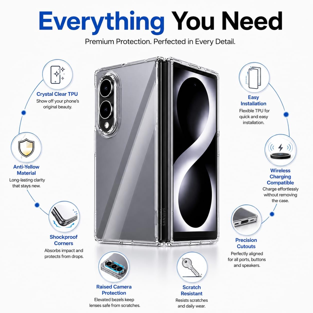Samsung Z Fold8 Transparent Case, Crystal Clear Anti-Yellowing Back Cover