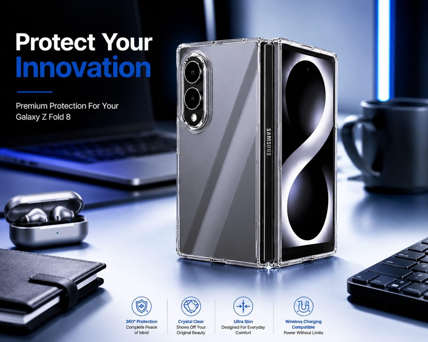 Samsung Z Fold8 Transparent Case, Crystal Clear Anti-Yellowing Back Cover