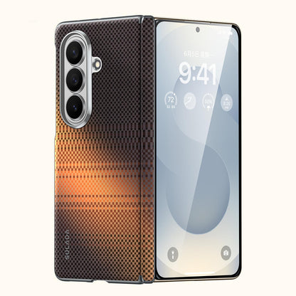Samsung Z Fold8 Ultra SULADA Carbon Case, Kevlar Woven Carbon Texture Magnetic Cover with Hinge Protection Magsafe (No Front) - Sunset