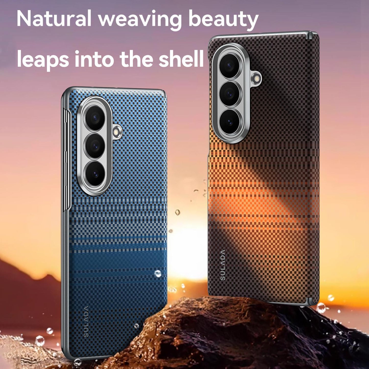 Samsung Z Fold8 Ultra Sulada Carbon Case, Kevlar Woven Carbon Texture Magnetic Cover with Hinge Protection Magsafe (No Front) - Moonrise