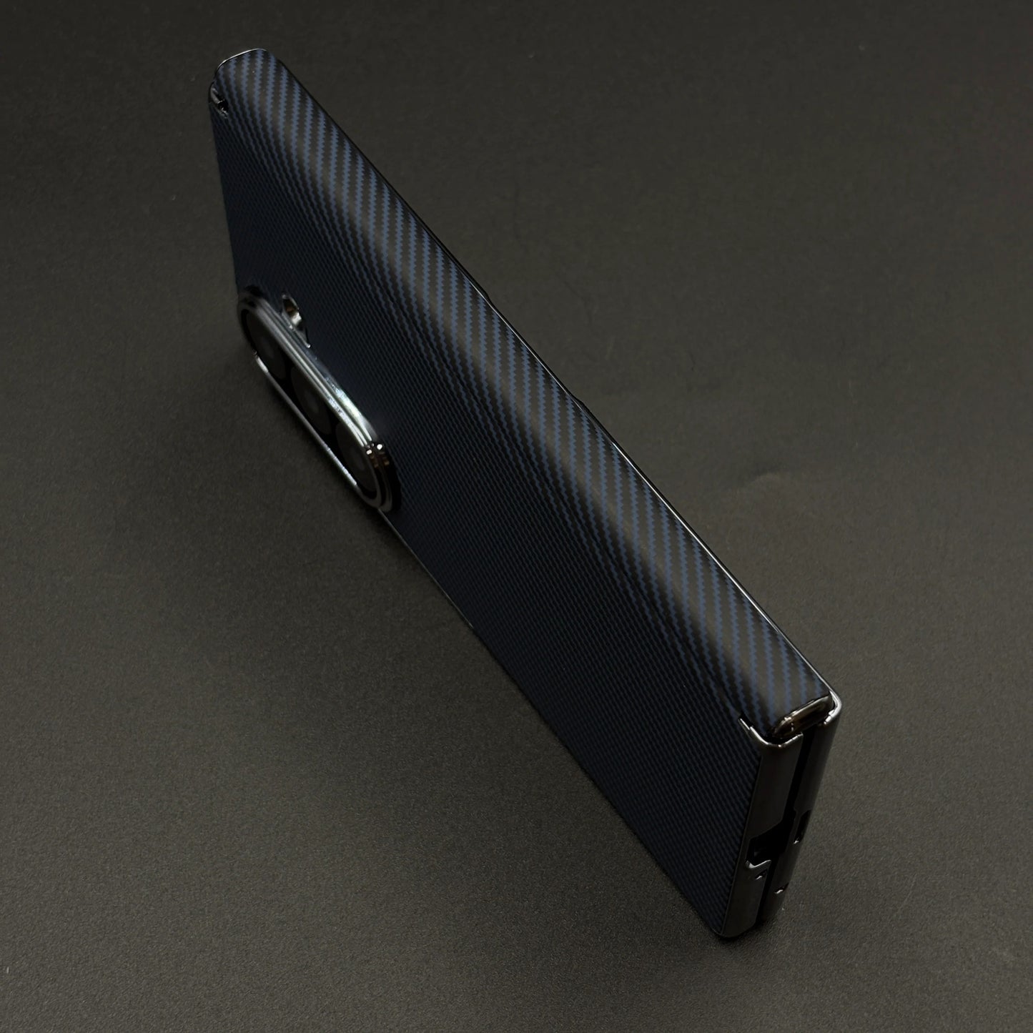 Samsung Galaxy Z Fold8 Ultra Leather Carbon Texture Case with Hinge Protection & inbuilt Front Glass - Blue