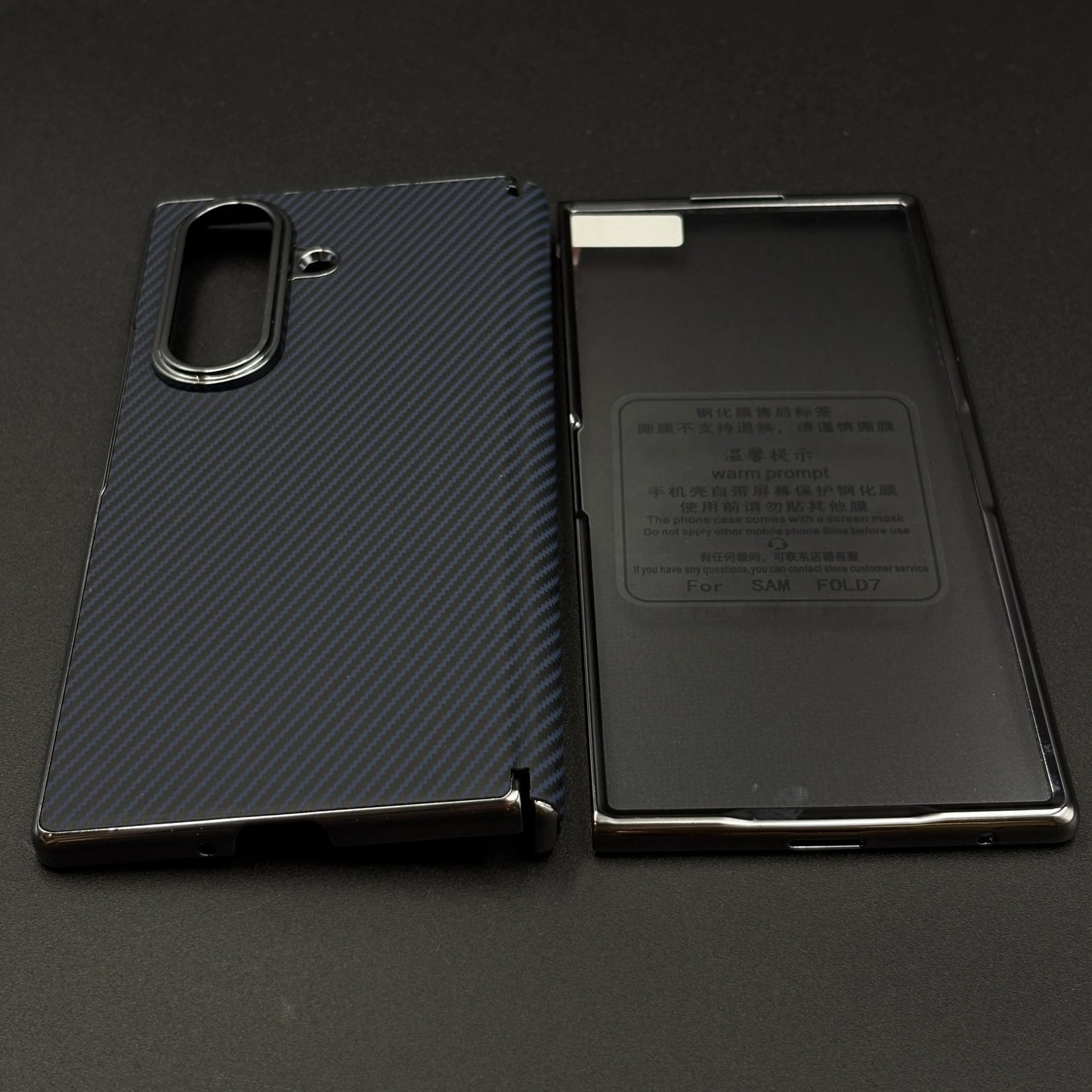 Samsung Galaxy Z Fold8 Ultra Leather Carbon Texture Case with Hinge Protection & inbuilt Front Glass - Blue