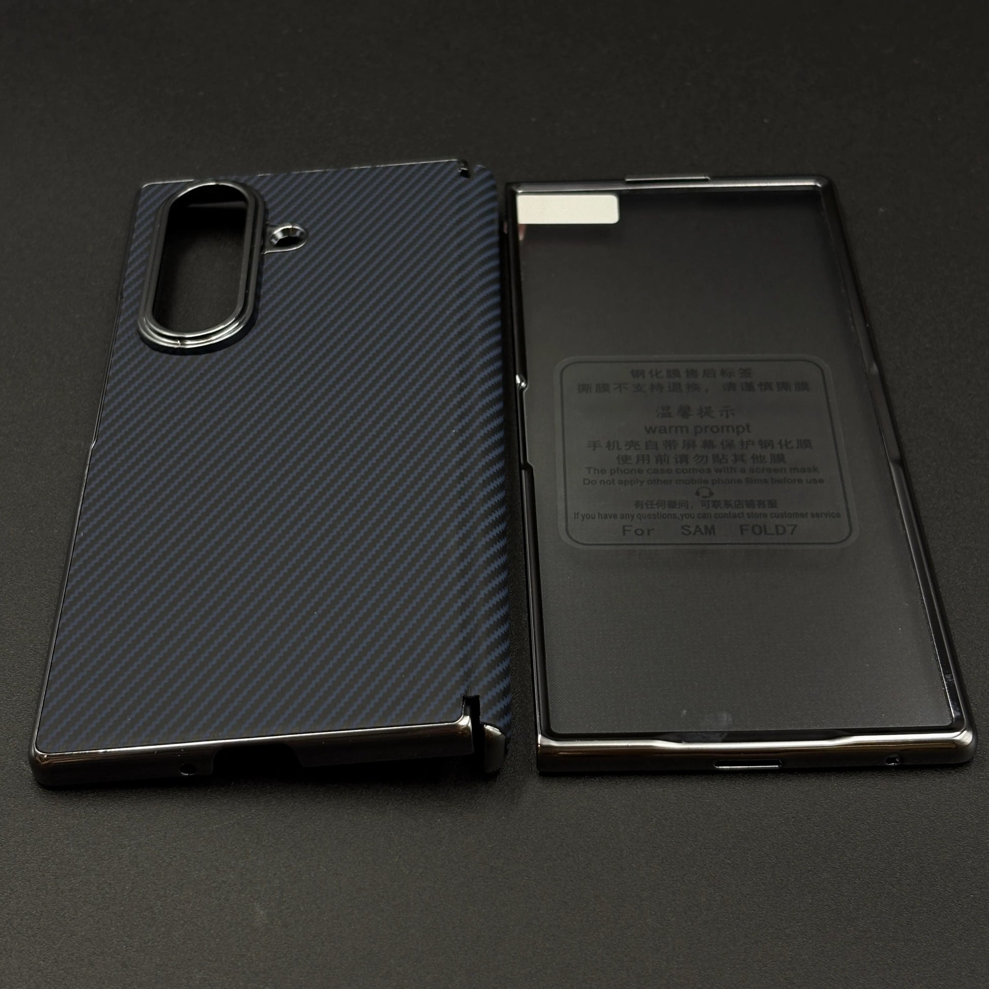 Samsung Galaxy Z Fold8 Ultra Leather Carbon Texture Case with Hinge Protection & inbuilt Front Glass - Blue