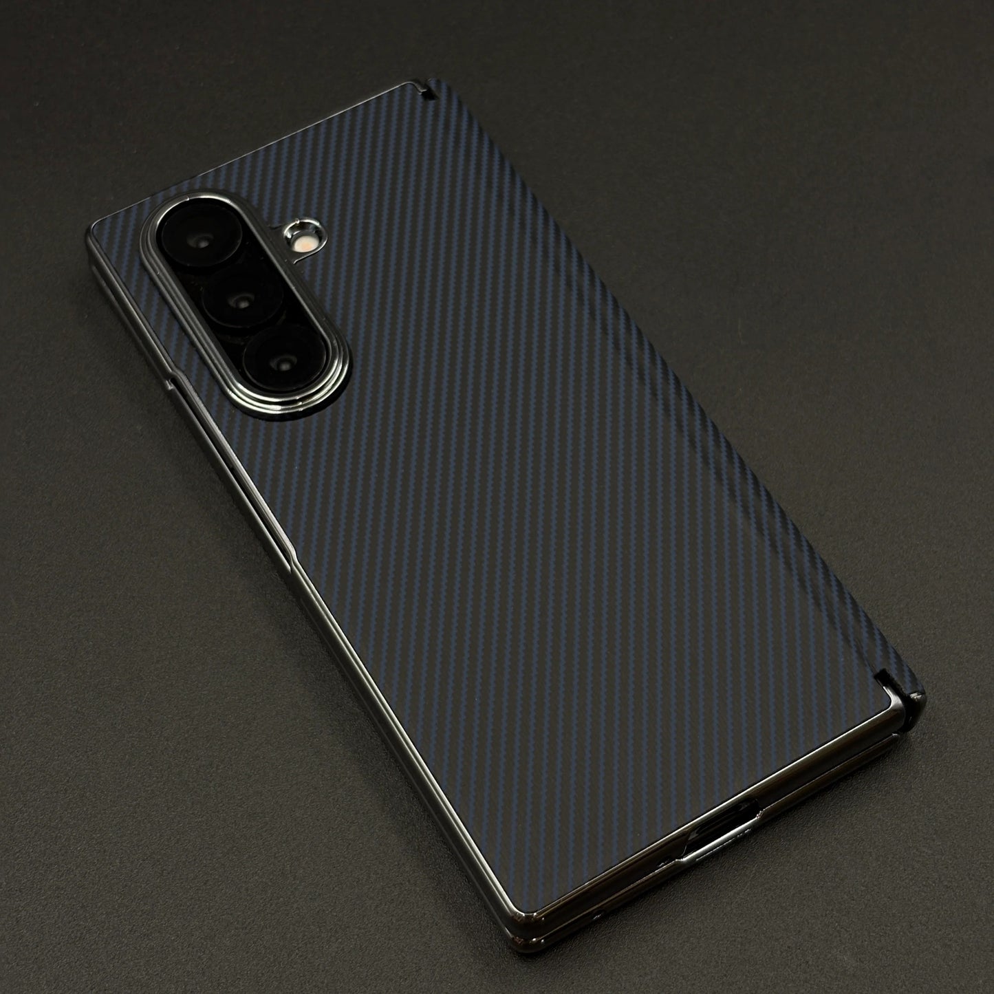 Samsung Galaxy Z Fold8 Ultra Leather Carbon Texture Case with Hinge Protection & inbuilt Front Glass - Blue