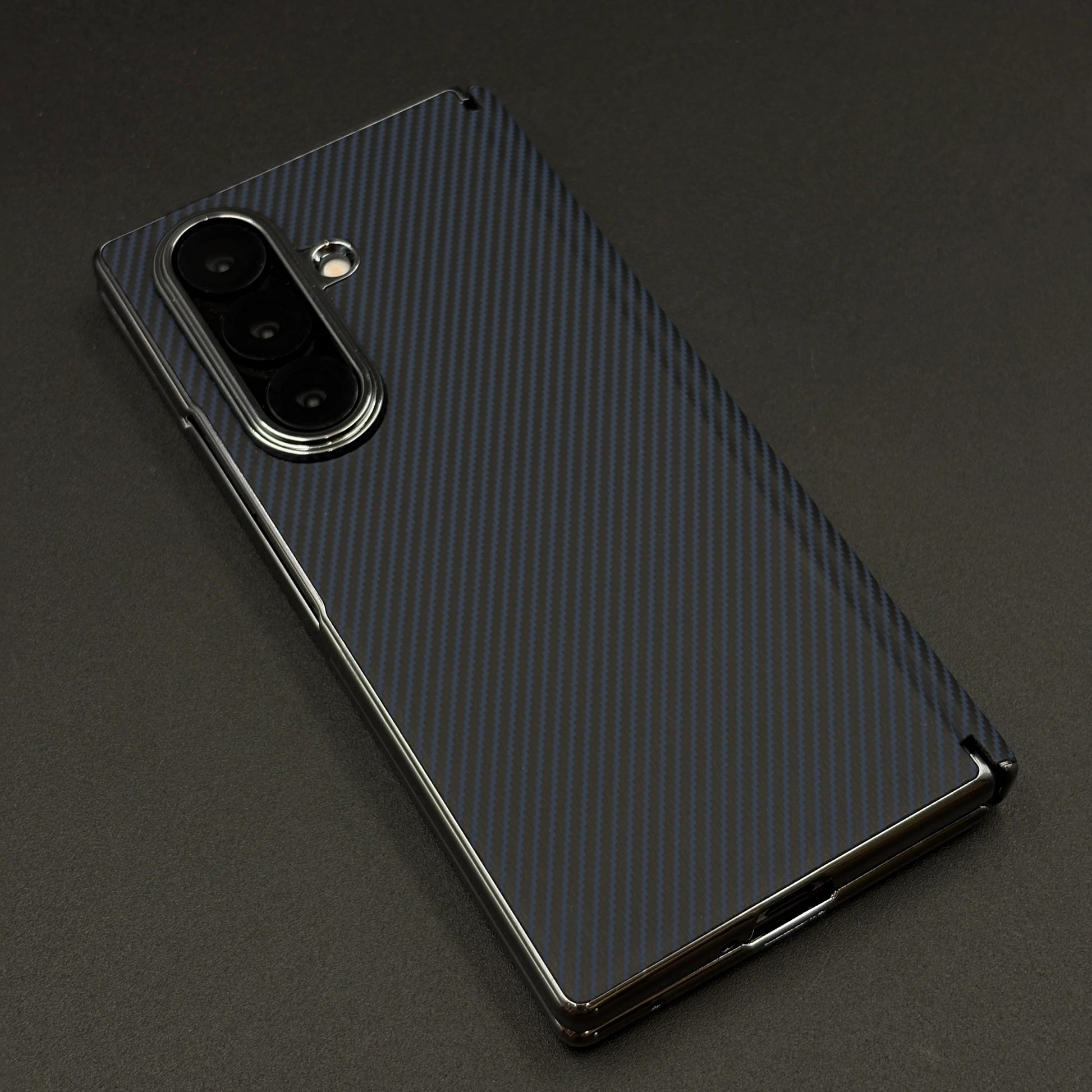 Samsung Galaxy Z Fold8 Ultra Leather Carbon Texture Case with Hinge Protection & inbuilt Front Glass - Blue