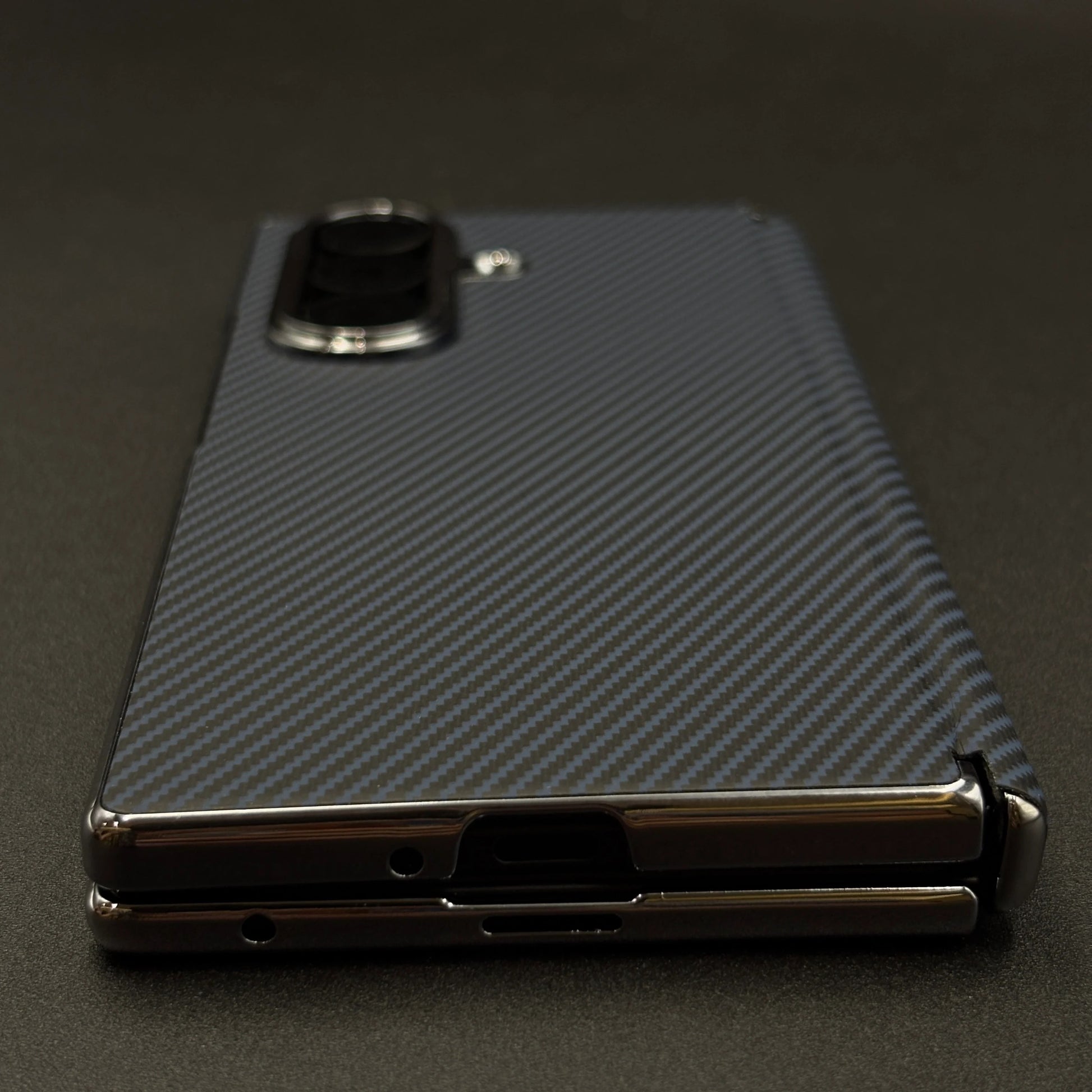 Samsung Galaxy Z Fold8 Ultra Leather Carbon Texture Case with Hinge Protection & inbuilt Front Glass - Black