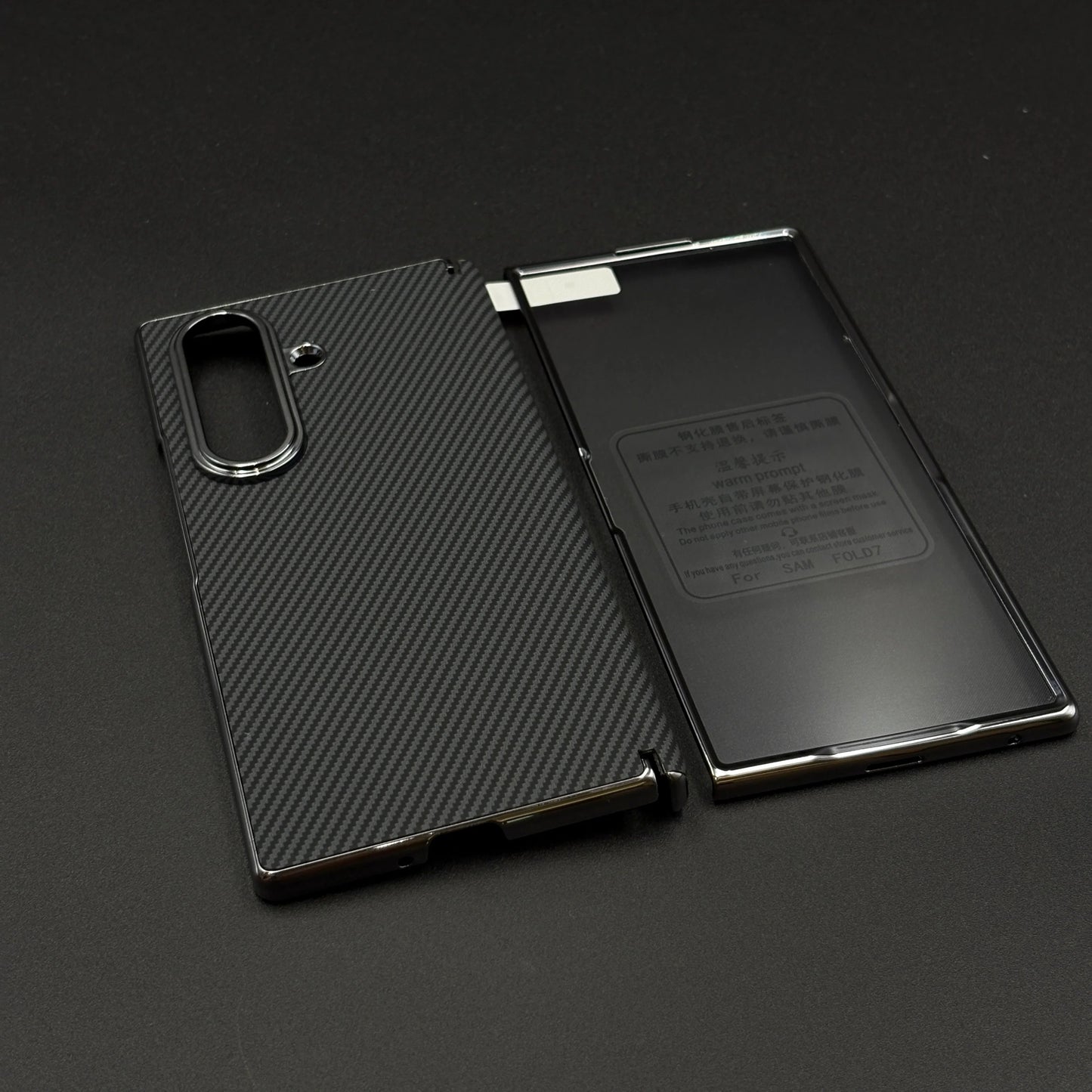 Samsung Galaxy Z Fold8 Ultra Leather Carbon Texture Case with Hinge Protection & inbuilt Front Glass - Black