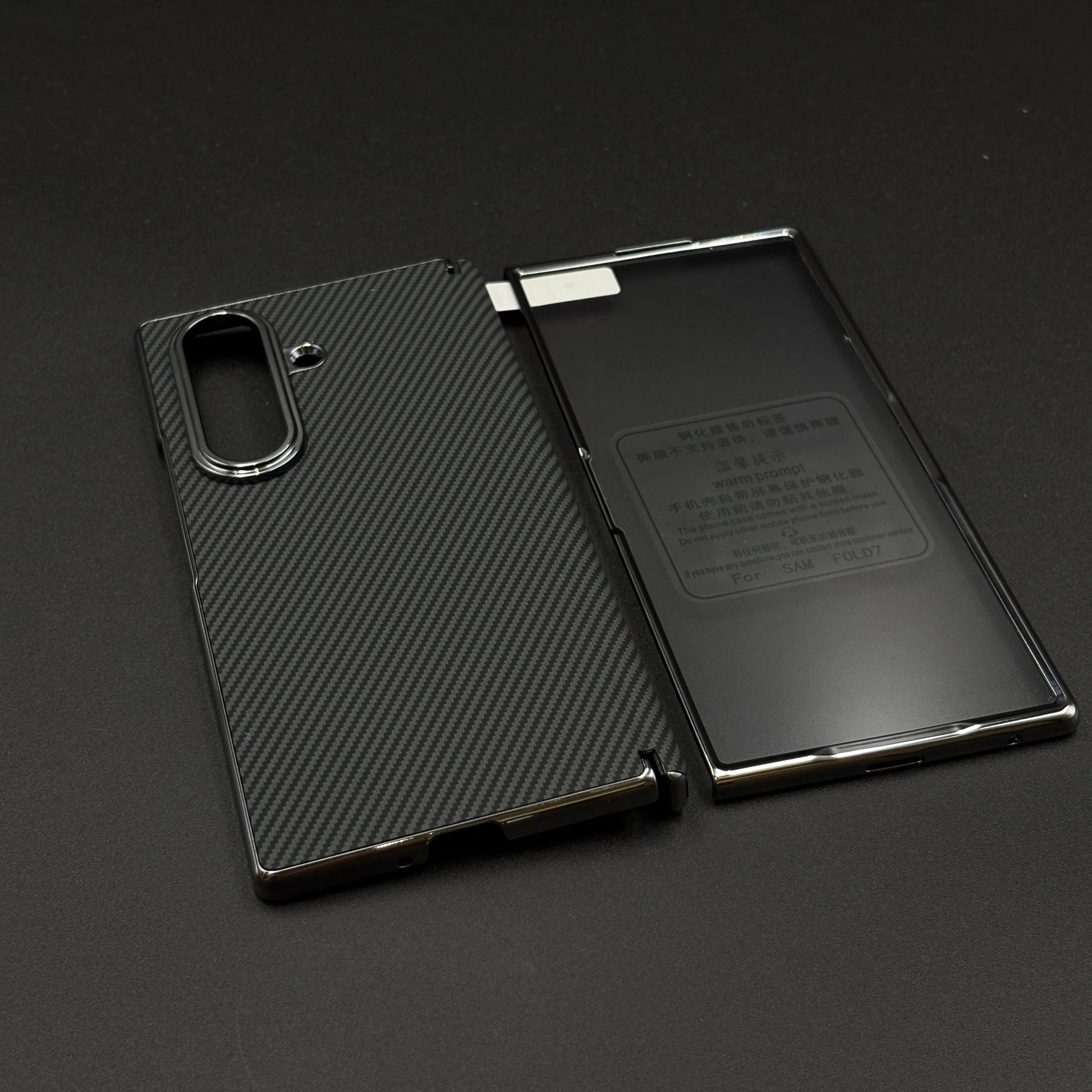 Samsung Galaxy Z Fold8 Ultra Leather Carbon Texture Case with Hinge Protection & inbuilt Front Glass - Black