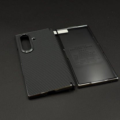 Samsung Galaxy Z Fold8 Ultra Leather Carbon Texture Case with Hinge Protection & inbuilt Front Glass - Black