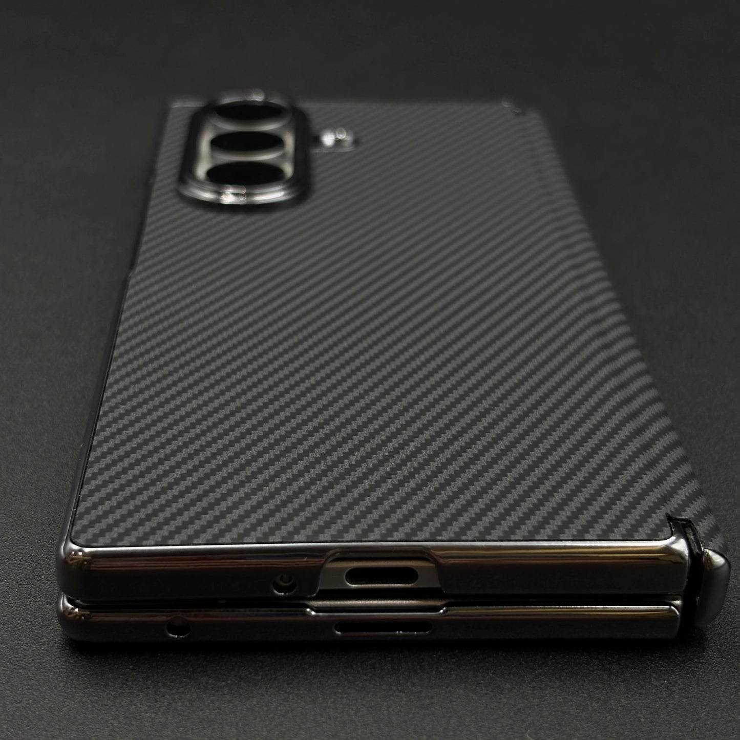 Samsung Galaxy Z Fold8 Ultra Leather Carbon Texture Case with Hinge Protection & inbuilt Front Glass - Black