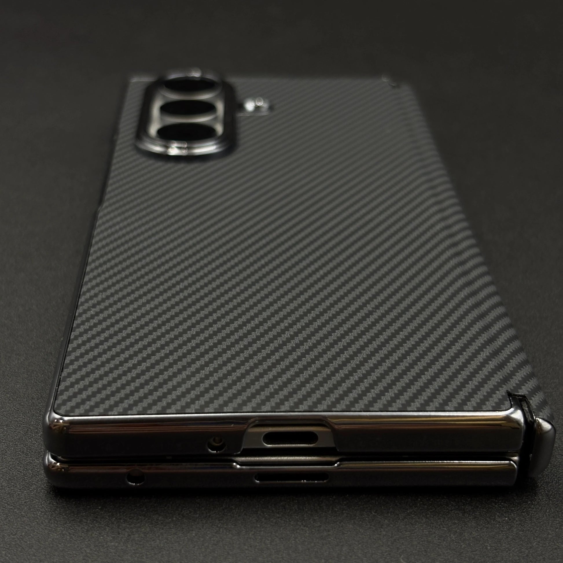 Samsung Galaxy Z Fold8 Ultra Leather Carbon Texture Case with Hinge Protection & inbuilt Front Glass - Black