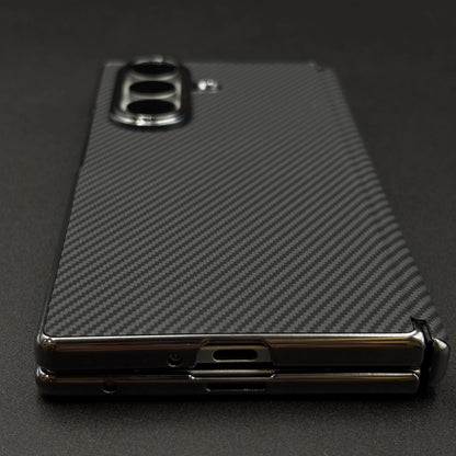Samsung Galaxy Z Fold8 Ultra Leather Carbon Texture Case with Hinge Protection & inbuilt Front Glass - Black