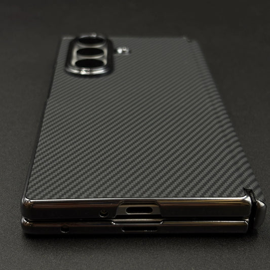 Samsung Galaxy Z Fold8 Ultra Leather Carbon Texture Case with Hinge Protection & inbuilt Front Glass - Black