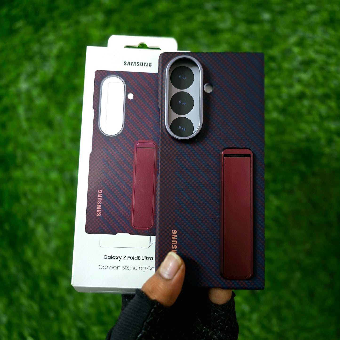 Samsung Z Fold8 Ultra Carbon Standing Case, 0.8mm Slim Carbon Fiber Cover with Magsafe and Kickstand - Wine
