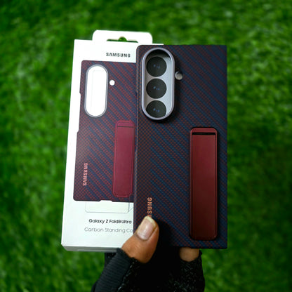 Samsung Z Fold8 Ultra Carbon Standing Case, 0.8mm Slim Carbon Fiber Cover with Magsafe and Kickstand - Wine