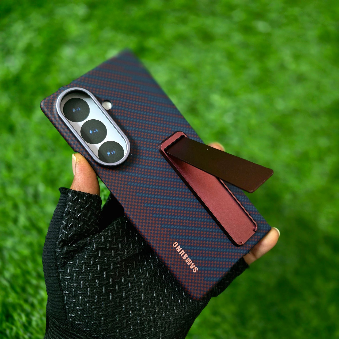 Samsung Z Fold8 Ultra Carbon Standing Case, 0.8mm Slim Carbon Fiber Cover with Magsafe and Kickstand - Wine