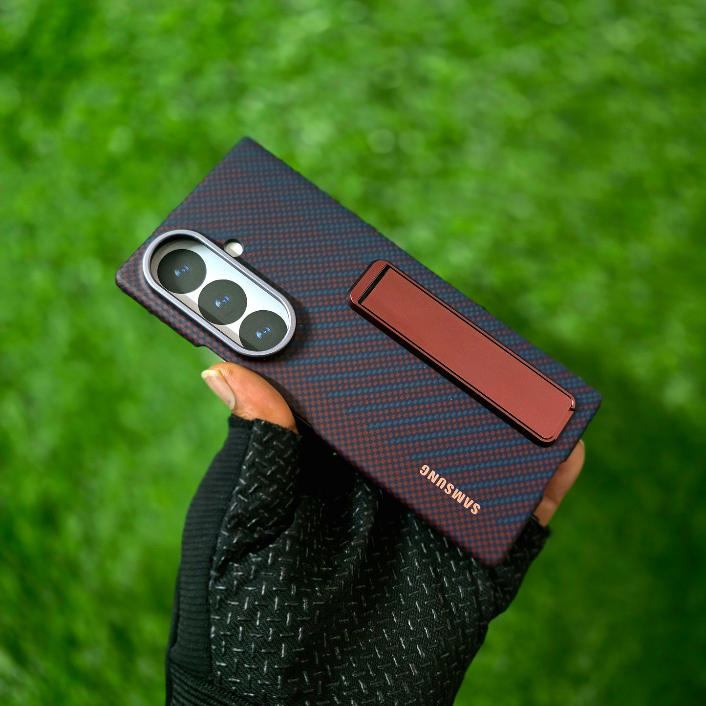Samsung Z Fold8 Ultra Carbon Standing Case, 0.8mm Slim Carbon Fiber Cover with Magsafe and Kickstand - Wine