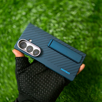 Samsung Z Fold8 Ultra Carbon Standing Case, 0.8mm Slim Carbon Fiber Cover with Magsafe and Kickstand - Blue