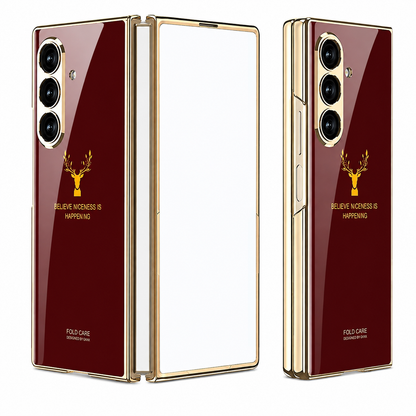 Samsung Z Fold8 Ultra GKK Deer Glass Case, Shockproof 9H Hardness Slim Fit Back Cover - Wine