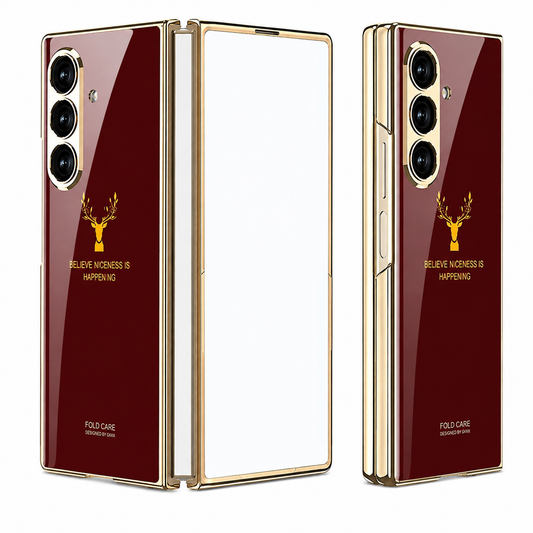 Samsung Z Fold8 Ultra GKK Deer Glass Case, Shockproof 9H Hardness Slim Fit Back Cover - Wine