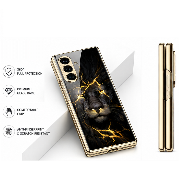 Samsung Z Fold8 Ultra GKK Lion Glass Case, Shockproof 9H Hardness Slim Fit Back Cover - Black