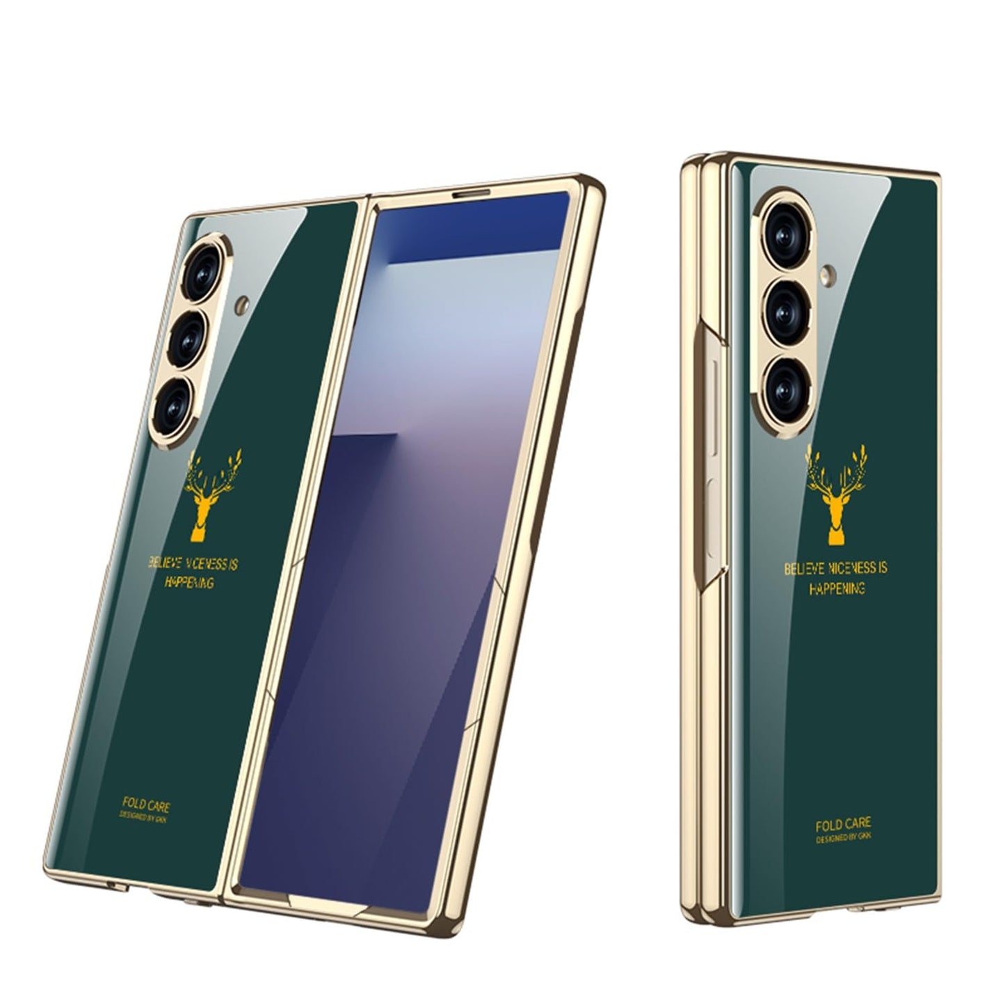 Samsung Z Fold8 Ultra GKK Deer Glass Case, Shockproof 9H Hardness Slim Fit Back Cover - Green