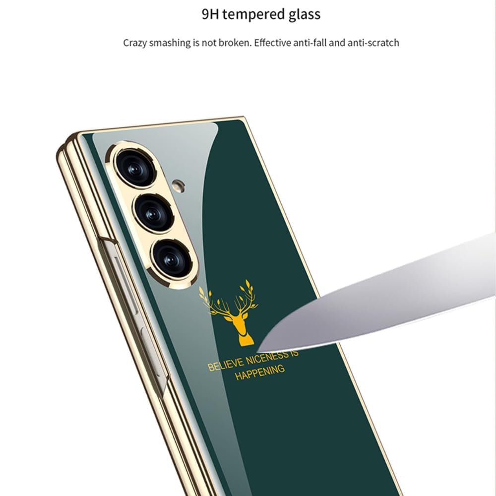 Samsung Z Fold8 Ultra GKK Deer Glass Case, Shockproof 9H Hardness Slim Fit Back Cover - Green