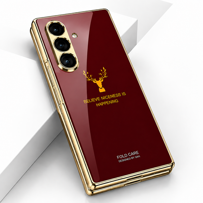 Samsung Z Fold8 Ultra GKK Deer Glass Case, Shockproof 9H Hardness Slim Fit Back Cover - Wine