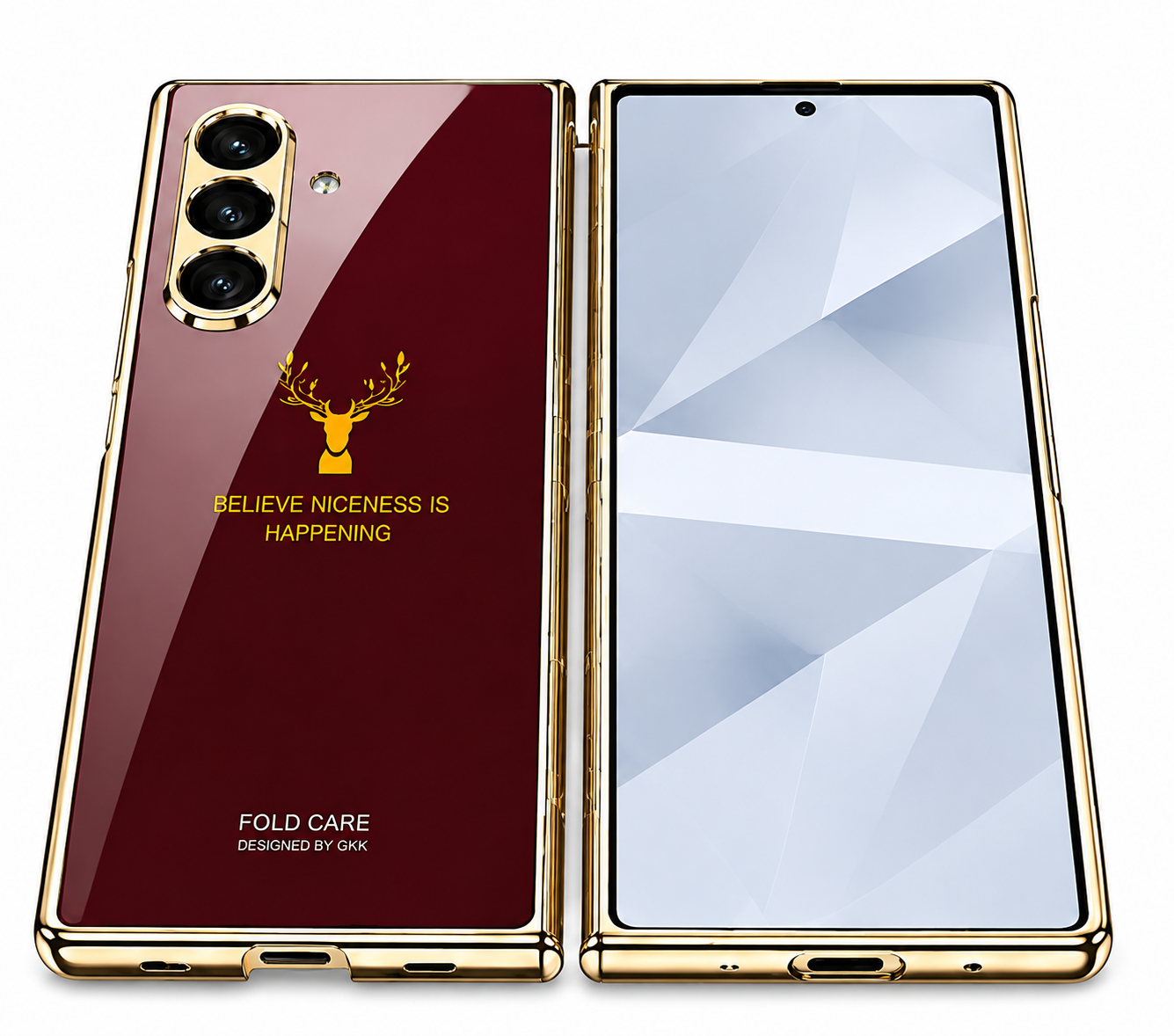 Samsung Z Fold8 Ultra GKK Deer Glass Case, Shockproof 9H Hardness Slim Fit Back Cover - Wine