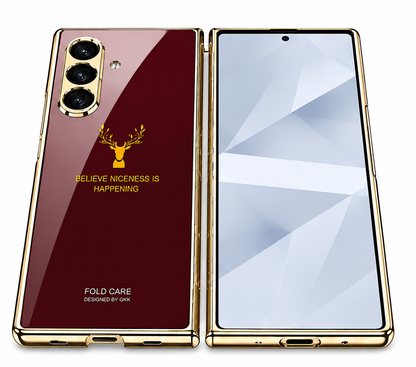 Samsung Z Fold8 Ultra GKK Deer Glass Case, Shockproof 9H Hardness Slim Fit Back Cover - Wine