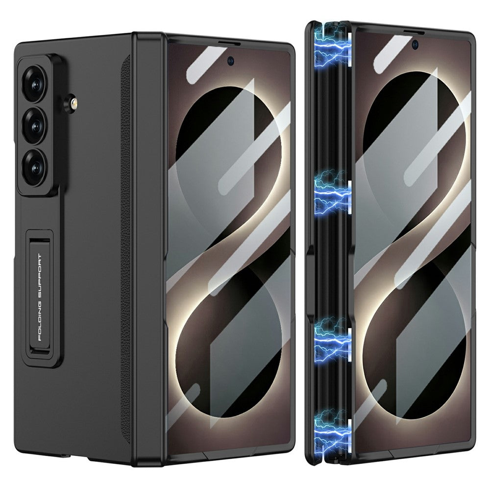 Samsung Z Fold8 Ultra GKK Hard PC Matte Kickstand Case, Inbuilt Front Glass with Magnetic Hinge Protection - Black