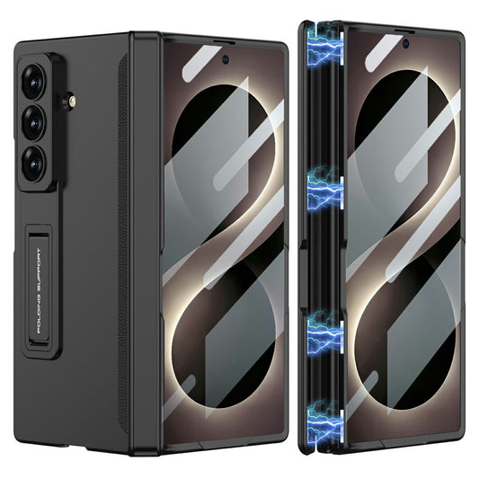 Samsung Z Fold8 Ultra GKK Hard PC Matte Kickstand Case, Inbuilt Front Glass with Magnetic Hinge Protection - Black