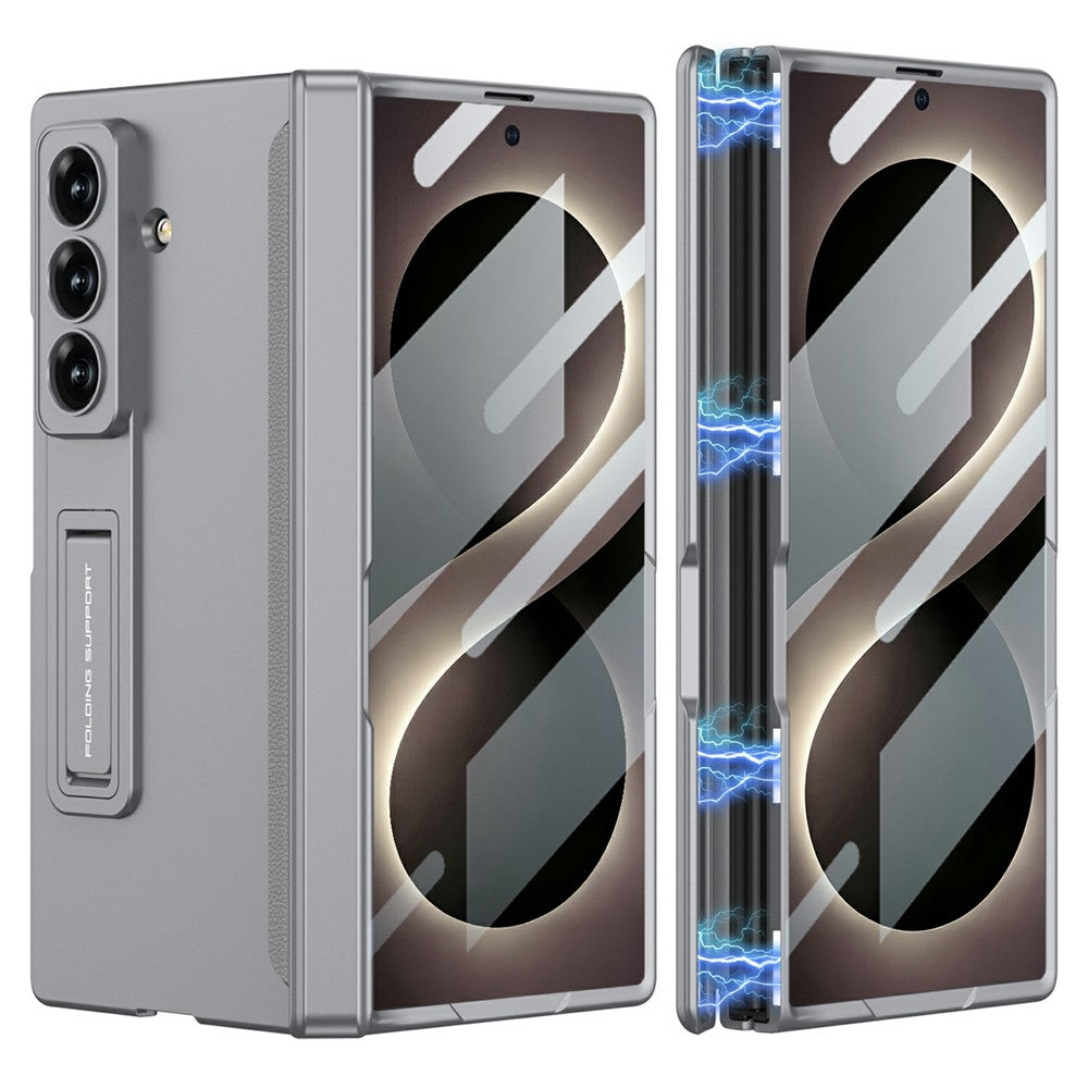 Samsung Z Fold8 Ultra GKK Hard PC Matte Kickstand Case, Inbuilt Front Glass with Magnetic Hinge Protection - Grey