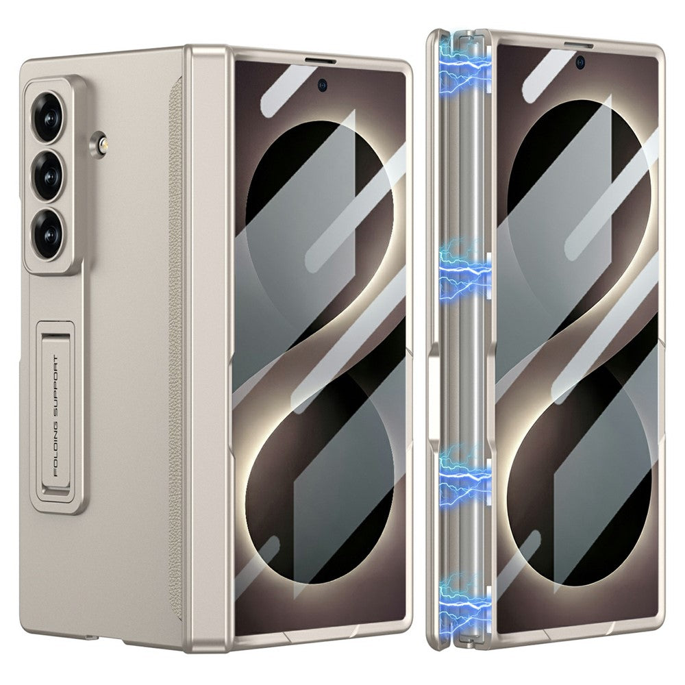Samsung Z Fold8 Ultra GKK Hard PC Matte Kickstand Case, Inbuilt Front Glass with Magnetic Hinge Protection - Titanium