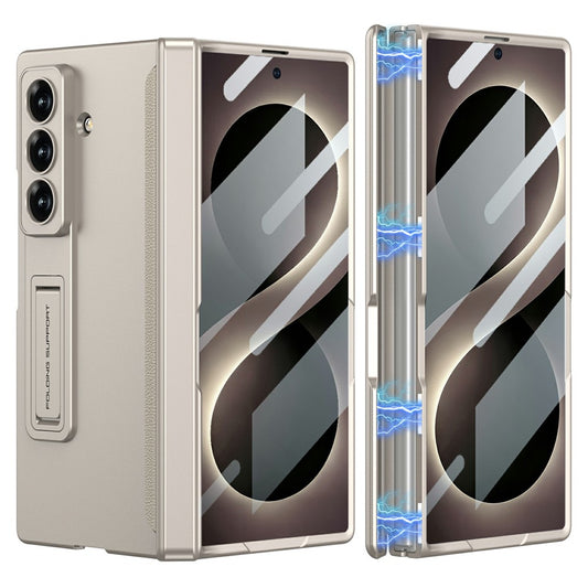 Samsung Z Fold8 Ultra GKK Hard PC Matte Kickstand Case, Inbuilt Front Glass with Magnetic Hinge Protection - Titanium