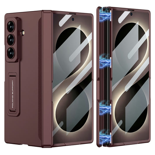 Samsung Z Fold8 Ultra GKK Hard PC Matte Kickstand Case, Inbuilt Front Glass with Magnetic Hinge Protection - Wine