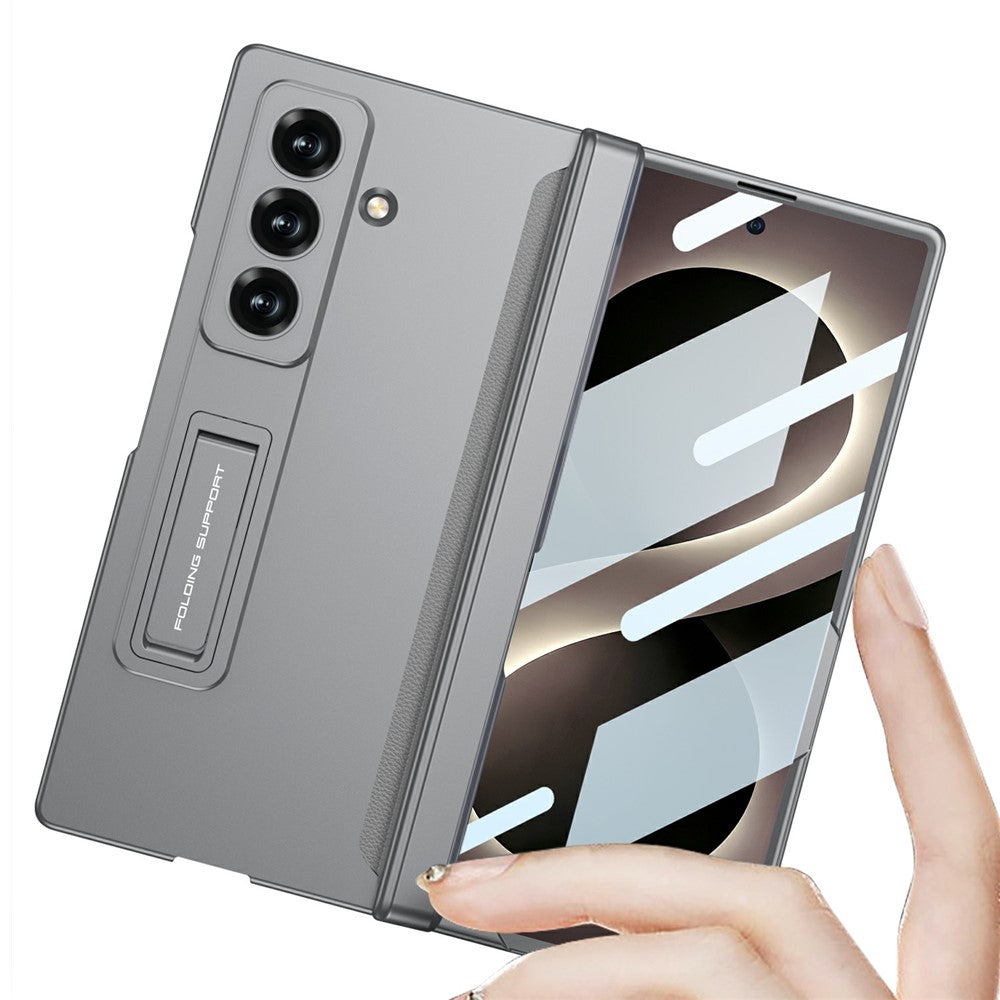 Samsung Z Fold8 Ultra GKK Hard PC Matte Kickstand Case, Inbuilt Front Glass with Magnetic Hinge Protection - Grey