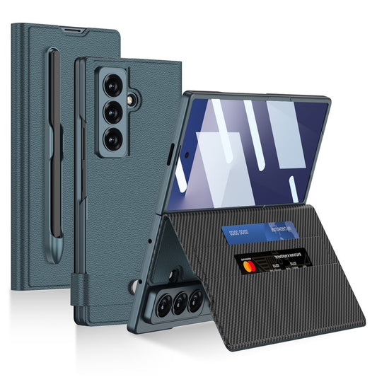 Samsung Z Fold8 Ultra GKK Leather Flip Case, Card Slot, Inbuild Front Glass and S-pen Slot - Green