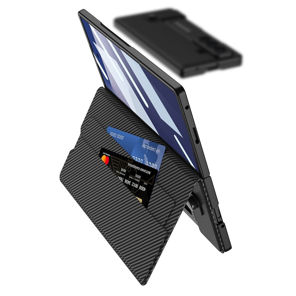 Samsung Z Fold8 Ultra GKK Leather Flip Case, Card Slot, Inbuild Front Glass, Kickstand and S-pen Slot - Black