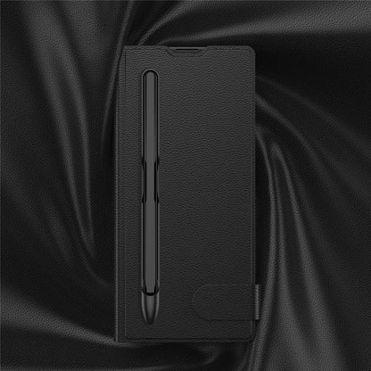 Samsung Z Fold8 Ultra GKK Leather Flip Case, Card Slot, Inbuild Front Glass, Kickstand and S-pen Slot - Black